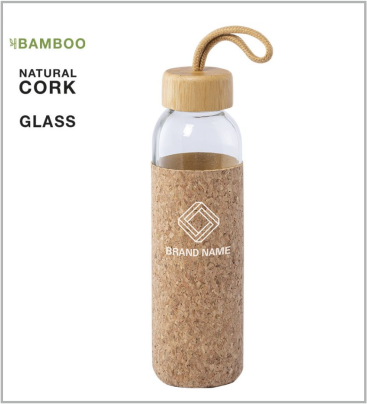 Botella personalizada de cristal con funda de corcho natural